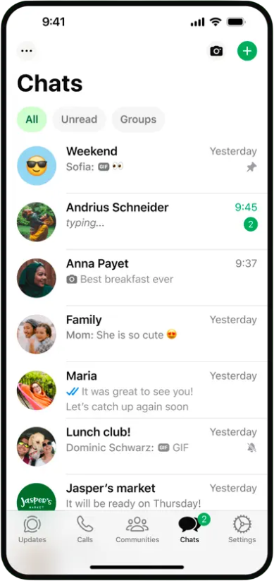 WhatsApp 介面預覽
